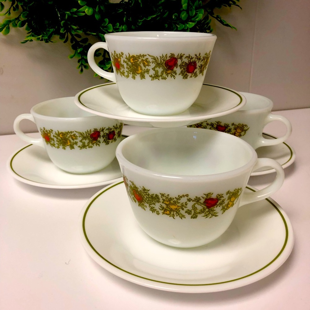 COPY - VTG Pyrex by Corelle “Spice of Life” Mugs with Saucers Set of 4 Excellen…
